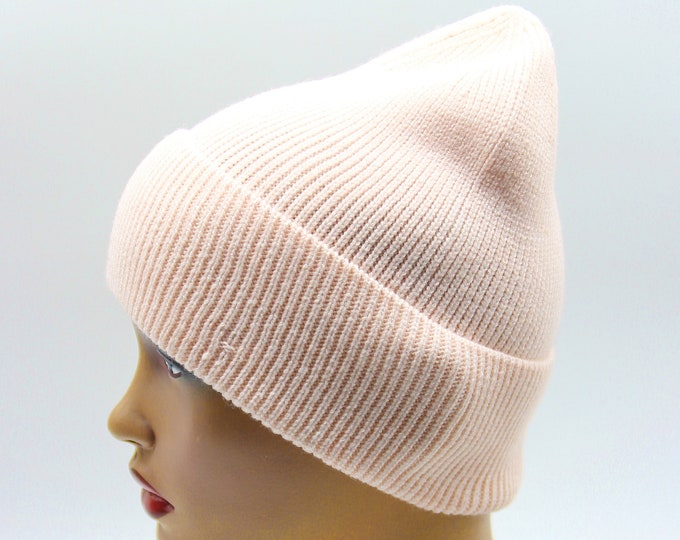 Knit hat women's beanie knitted slouchy crochet warm peach