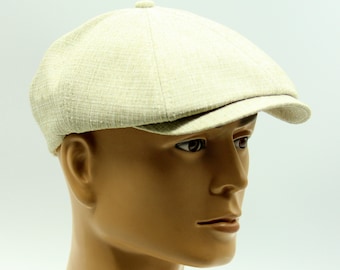 Men's summer linen newsboy cap beige.