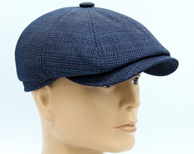 Men's baker boy cap wool newsboy hat blue