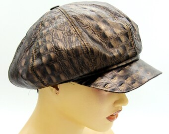 Womens leather newsboy cap baker boy ladies motorcycle handmade vintage leather hat.