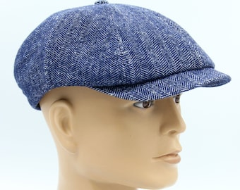 Newsboy 8 panel cap slouchy baker boy men's hat blue.