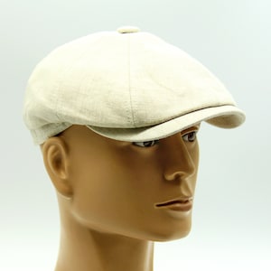 Beige Linen Newsboy Cap for Men – Lightweight Summer Baker Boy Hat – Peaky Blinders Paperboy Style, Gift for Him