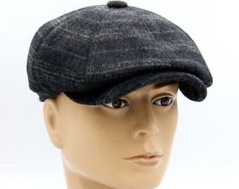 Men's newsboy hat check baker boy cap dark grey