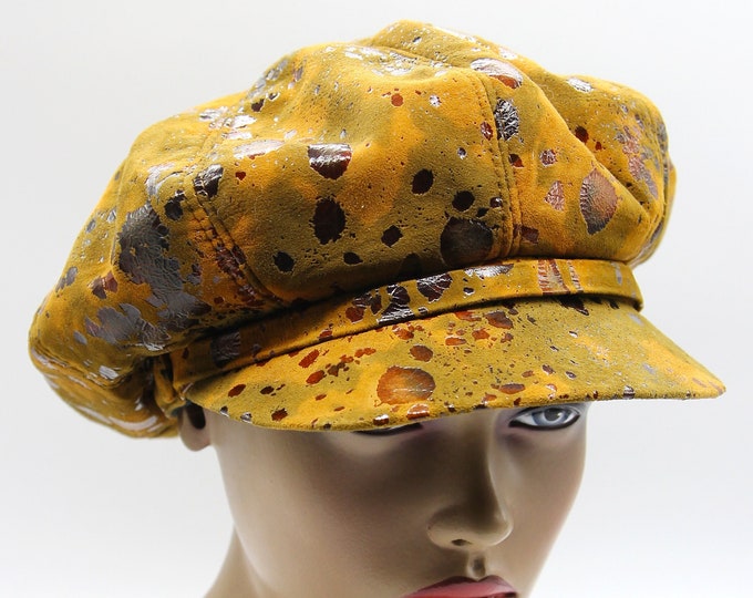 Ladies cap handmade leather newsboy womens baker boy hat.