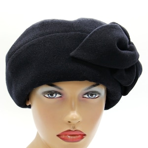 Dark Blue Wool Beret Women French Style Hat Flower Detail Navy Winter Beret Handmade Ladies Fashion Accessory