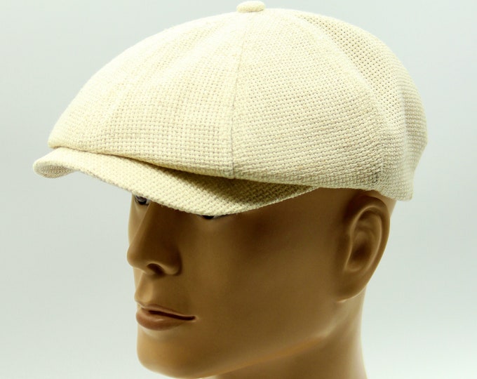 Summer cap linen men's newsboy hat beige.