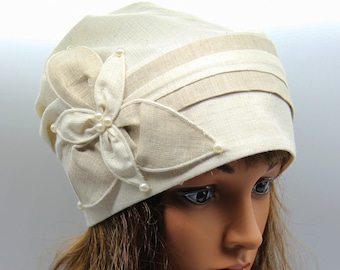 Women's summer turban linen hats beige