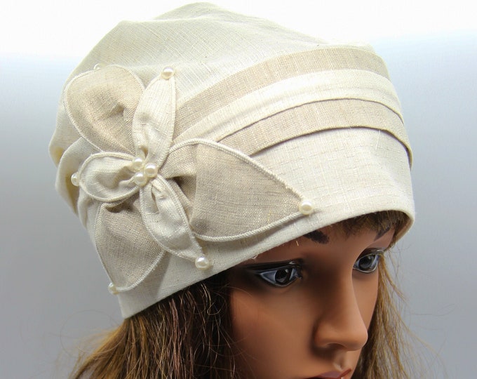 Women's summer turban linen hats beige