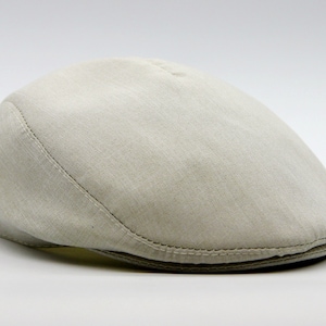 Beige Linen Flat Cap for Men – Summer Newsboy Driving Hat – Lightweight Vintage Style, Classic Casual Cap