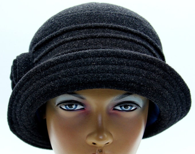 Cloche hat vintage women's made of wool Beatrice dark grey
