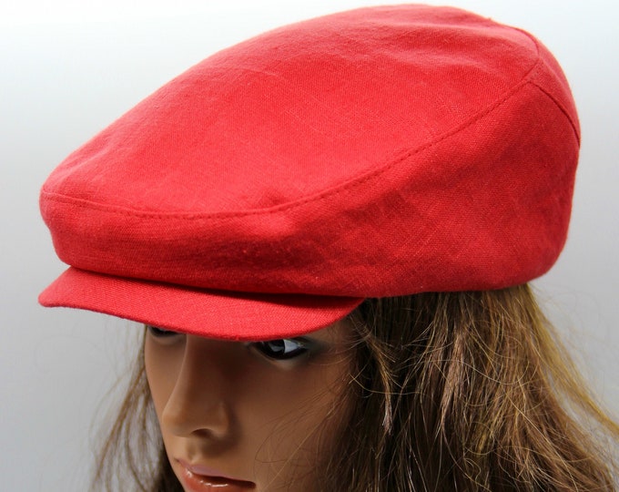 Summer linen cap flat women's cotton newsboy hat red