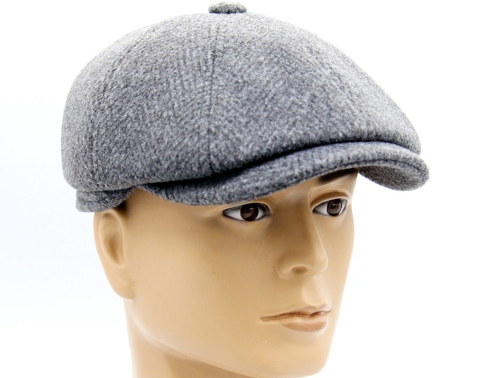 Men's cap baker boy wool newsboy hat gray