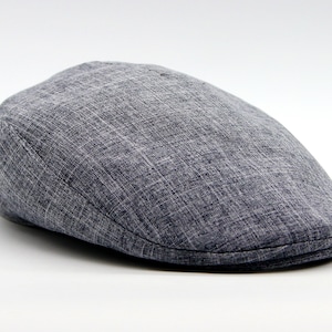 Men's summer newsoy hat linen flat cap blue.