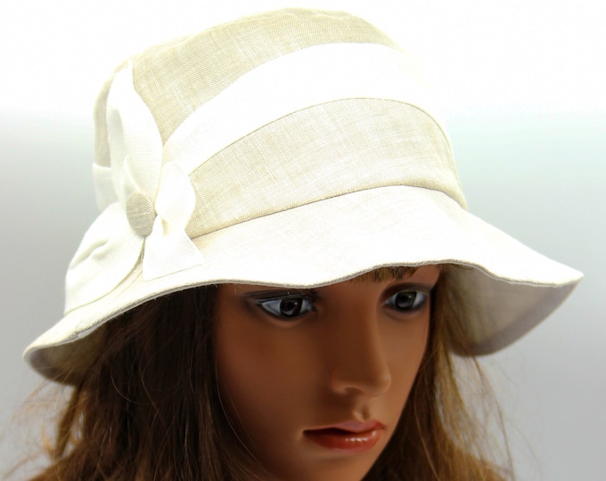 Summer hat cloche women bucket brim linen fashion beige