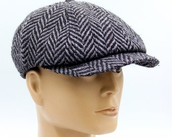 Newsboy baker boy cap men's slouchy 8 panel hat grey.