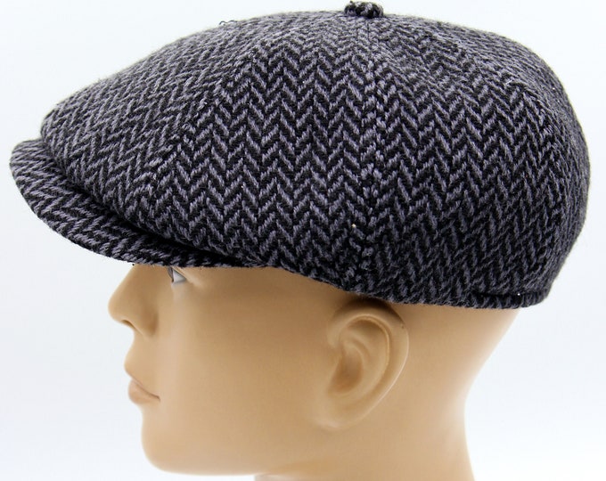 Grey baker boy cap newsboy hat men's slouchy 8 panel.