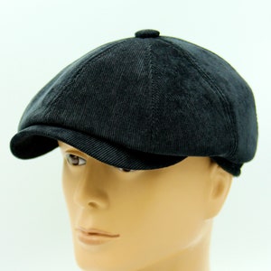 Nikki Oversized Newsboy Cap Black Navy Cashmere Corduroy