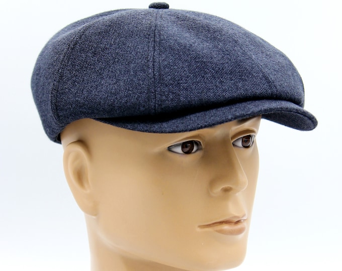 Men's baker boy cap newsboy hat slouchy 8 panel blue.