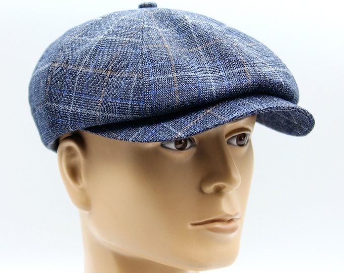 Baker boy hat blue men's slouchy newsboy cap 8 panel.