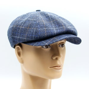 Blauwe krantenverkoperspet heren - Slouchy Baker Boy-hoed - Oekraïens handgemaakt 8 panelen - denimstijl vintage cadeau voor hem