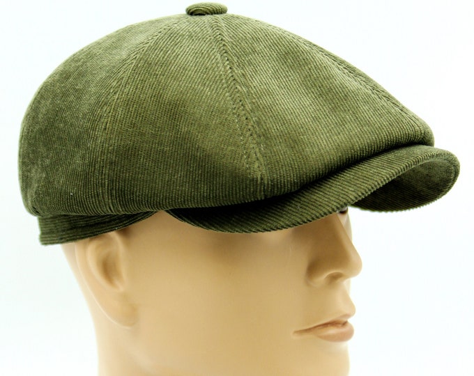 Velvet olive newsboy cap baker boy hat.
