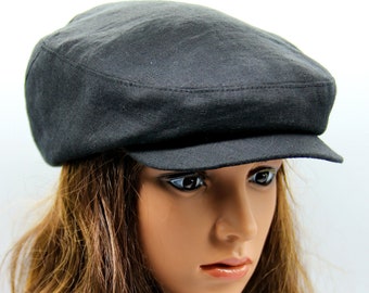 Linen Newsboy Hat Black Flat Cap Women's Summer