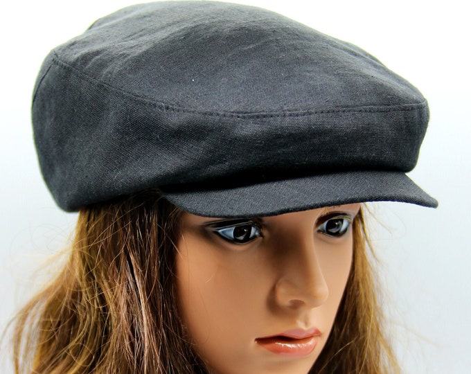 Summer linen flat women's cap cotton newsboy hat black