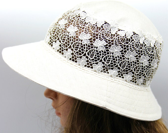 Fashion bucket brim linen summer cloche hat for women beige