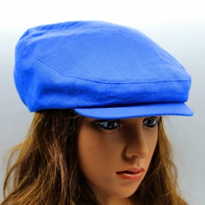 Blue Linen Cotton Flat Cap for Women – Summer Newsboy Hat with Brim – Lightweight Sun Hat, Casual Vintage Style