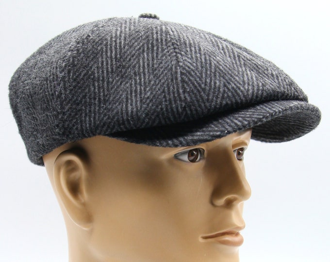 Vintage man gatsby baker boy hat newsboy cap flat grey.