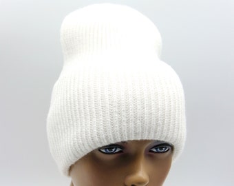 Knitted warm women's beanie hat knit slouchy crochet white