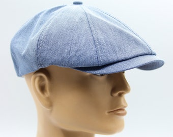 Summer newsboy hat trendy men's linen cap cotton blue