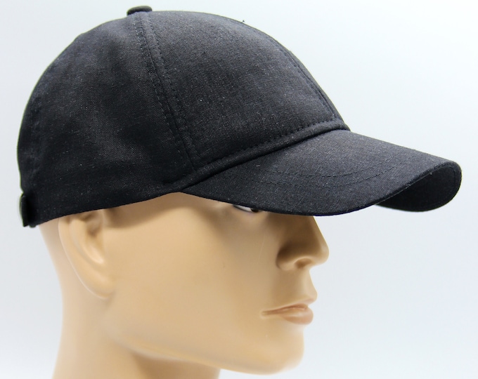 Summer linen cap baseball cotton hat black