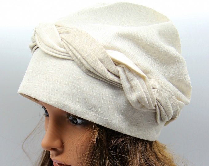 Linen women summer hat turban beige