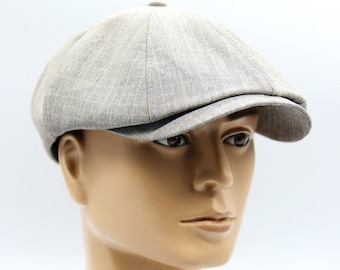 Cotton newsboy hat trendy linen cap summer grey