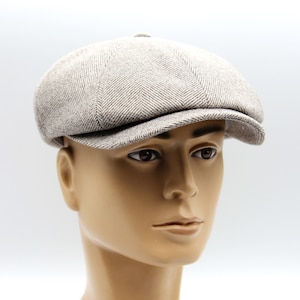 Beige Newsboy Cap Men - Slouchy Baker Boy Hat - Ukrainian Handmade 8 Panel - Linen Blend Vintage Gift for Him