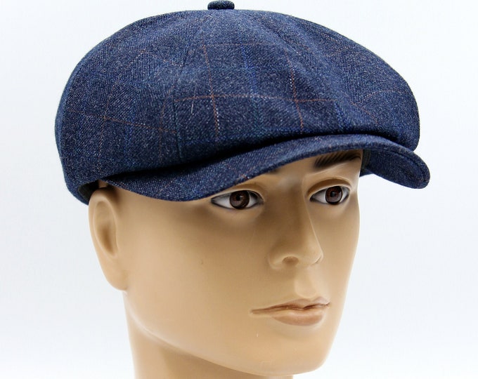 Men's newsboy hat baker boy cap slouchy 8 panel blue.