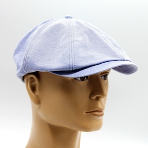 Blue Cotton Newsboy Cap for Men – Lightweight Summer Baker Boy Hat – Trendy Paperboy Style, Gift for Him