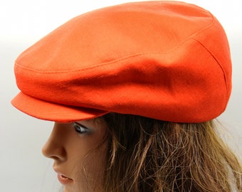 Summer flat cap women's cotton linen newsboy hat orange