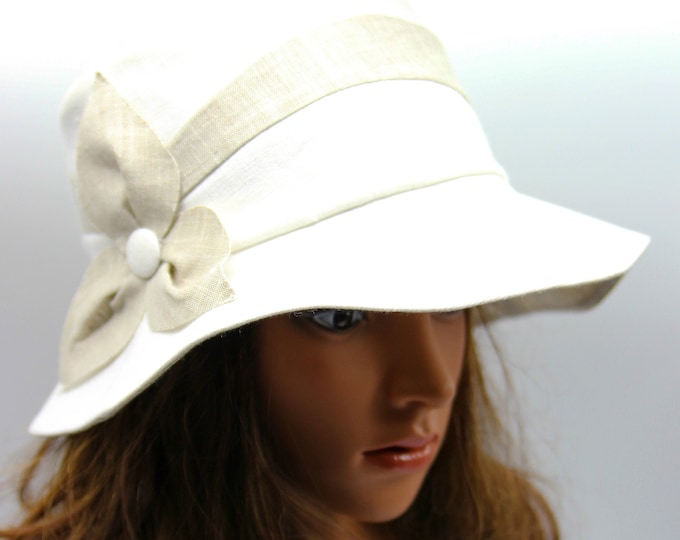 Women's summer hat cloche bucket brim linen fashion beige