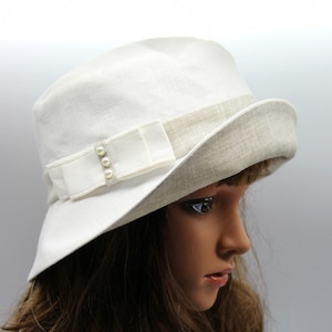 Beige Linen Cotton Summer Bucket Hat Women – Wide Brim Cloche Bucket Style – Lightweight Sun Hat Gift