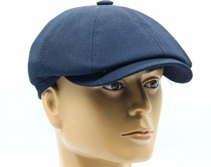 Men's demi-season newsboy cap tweed baker boy hat blue.