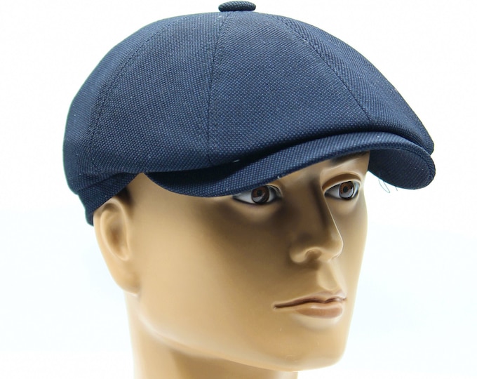 Men's demi-season newsboy cap tweed baker boy hat blue.