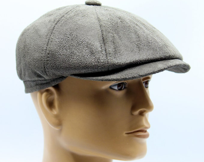 Faux suede newsboy cap baker boy hat grey