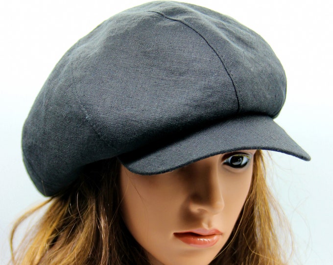 Summer newsboy hat linen women's cap baker boy cotton black