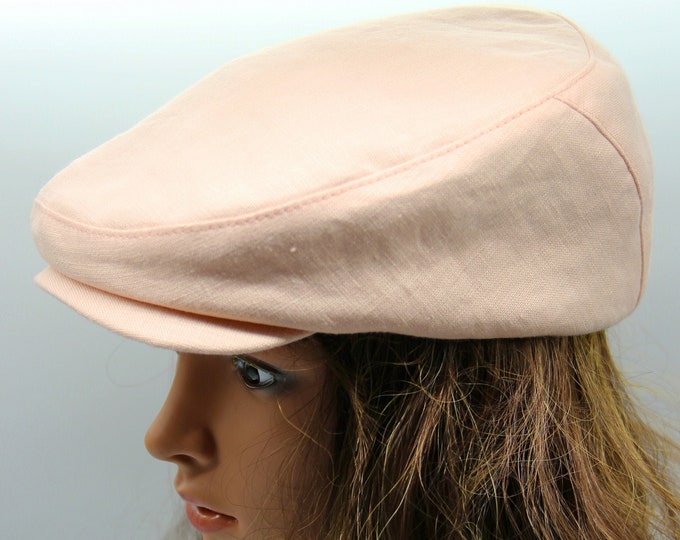 Summer cap women's linen cotton flat newsboy hat peach color
