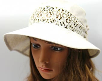 Mode Hut Eimer Krempe beige Leinen Sommer Cloche Hut für Frauen