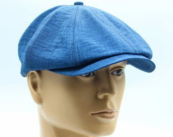 Summer newsboy hat blue linen cap