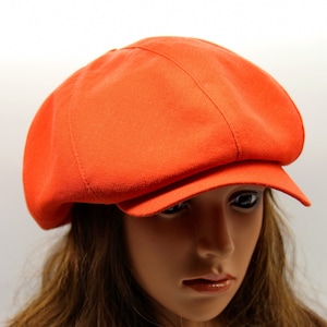Orange Summer Women Newsboy Hat - Cotton Linen Baker Boy Hat - Embroidered Design Gift for Her
