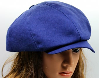 Linen Baker Boy Cap: Women&#39;s Blue Newsboy Hat